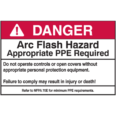 Danger Arc Flash Hazard PPE Required NEC Labels - 5pk