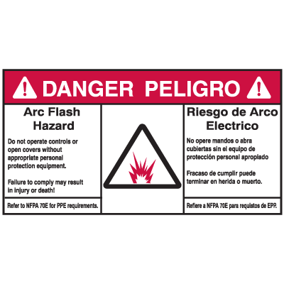Danger Arc Flash Hazard Bilingual NEC Labels
