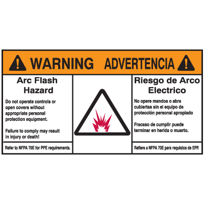 Bilingual NEC Arc Flash Protection Labels - Arc Flash Hazard