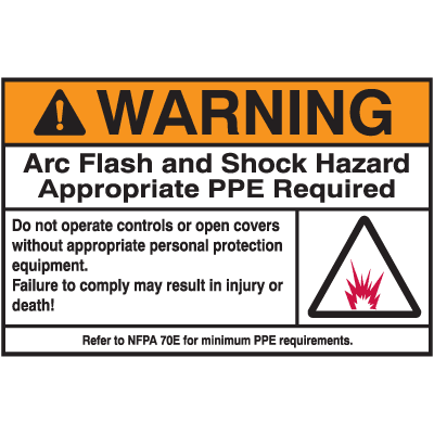 NEC Arc Flash Shock Hazard PPE Required Warning Labels