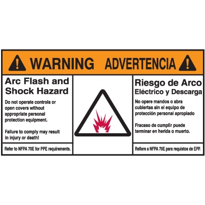Bilingual NEC Arc Flash Protection Labels - Arc Flash And Shock Hazard Warning