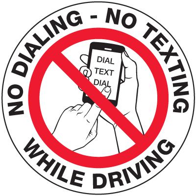No Texting Security Labels - No Dialing No Texting While Driving (White)