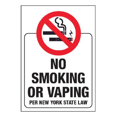 New York State No Smoking or Vaping Glass Label (w/ Graphic)