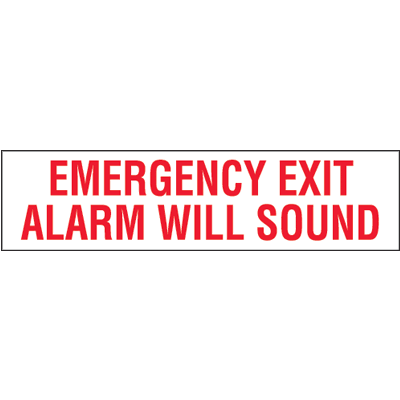 Emergency Exit Alarm Will Sound Label - Red on White