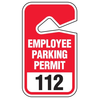 Large Number Employee Parking Permit Hanging Tag
