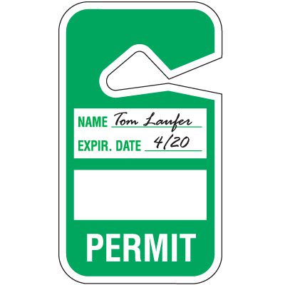 Green Write On Hanging Parking Permits