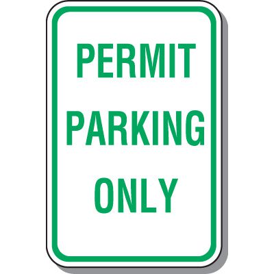 Permit Parking Only Sign - Green on White