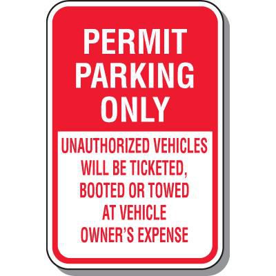 Permit Parking Vehicles Will Be Ticketed Booted or Towed Sign