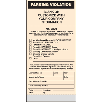 Spiral Parking Violation Tickets