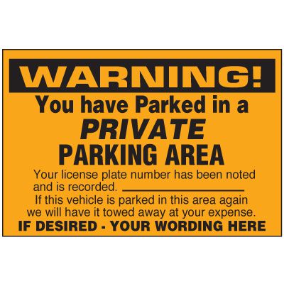 Parking Warning Labels - Private Parking