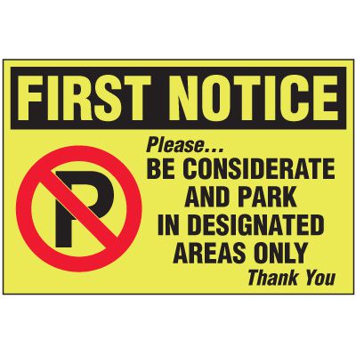 Parking Violation Warning Labels - First Notice