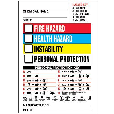 HMIS Labels - SDS No., PPE & Hazard Key
