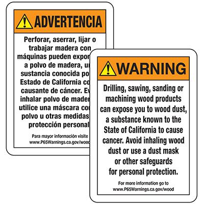 Warning Signs - Prop 65 Wood Dust
