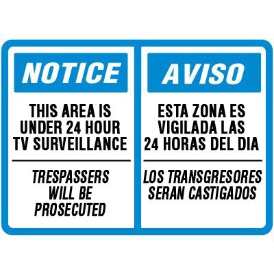 Bilingual Notice Area Under Surveillance Signs