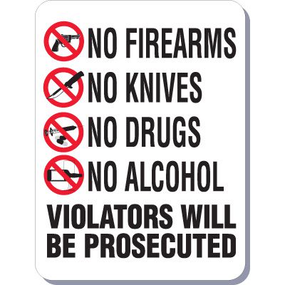 No Prohibited Items Signs