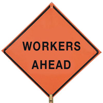 Workers Ahead Warning Sign