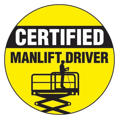 Safety Hard Hat Labels - Certified Manlift Driver