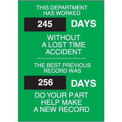 This Department Has Worked ___ Days Without A Lost Time Accident Magnetic Safety Scoreboards