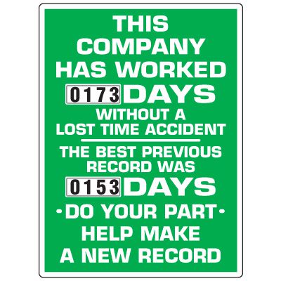 Days Worked Without A Lost Time Accident Safety Scoreboard
