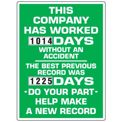 Days Worked Without An Accident Safety Record Scoreboard