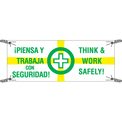 Think And Work Safely Bilingual Safety Slogan Banners