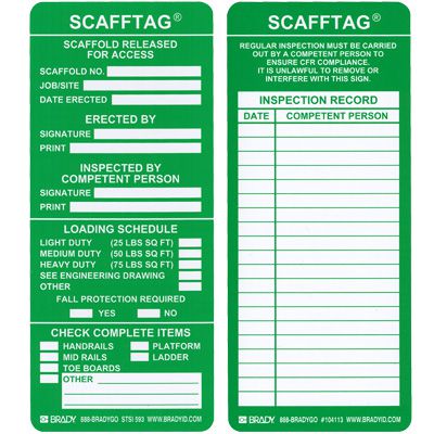 Scafftag® Scaffold Released For Access Safety Insert Tags