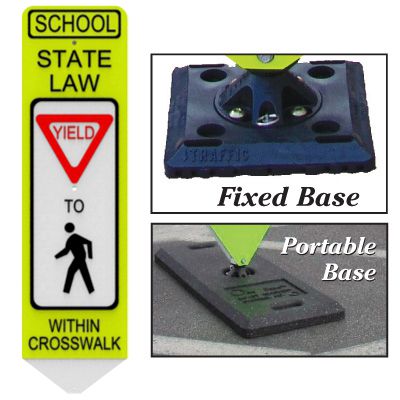 Spring-Back Pedestrian Crossing Signs With Base - School State Law Yield To Pedestrian