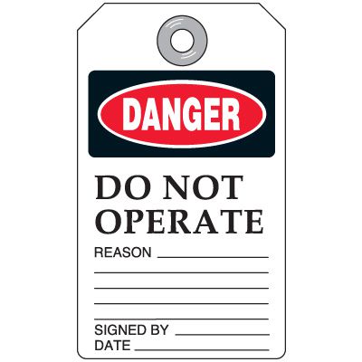 Danger Do Not Operate Self-Laminating Accident Prevention Tag