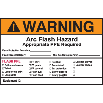 Self Laminating Arc Flash Labels- Arc Flash Hazard Appropriate PPE Required