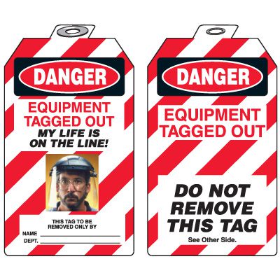 Self-Laminating Photo Padlock Tags - Danger Equipment Tagged Out