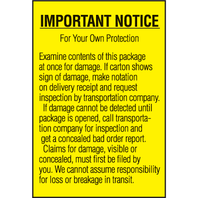 Shipping Labels - Important Notice For Your Own Protection