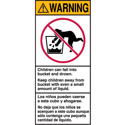 Bilingual Bucket Labels - Warning Children Can Fall Into Bucket & Drown