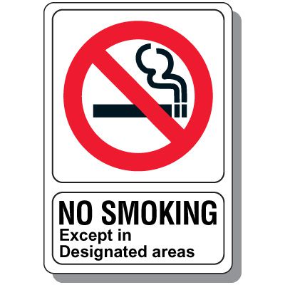No Smoking Symbol Sign - No Smoking Except in Designated Areas