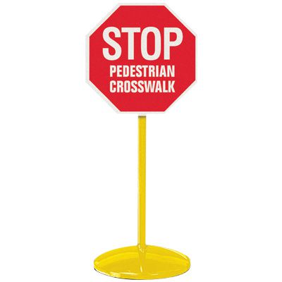 Stop Pedestrian Crosswalk Sign & Stanchion System - Yellow