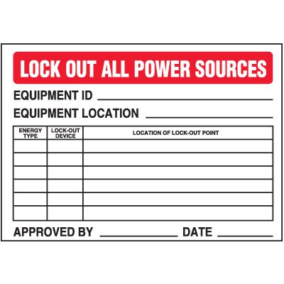 Lockout Labels - Lock Out All Power Sources