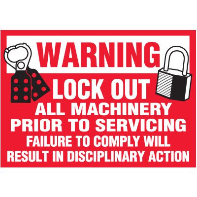 Lockout Labels - Warning Lock Out All Machinery
