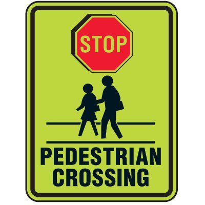 Stop Pedestrian Crossing (Graphic) - Fluorescent Pedestrian Signs