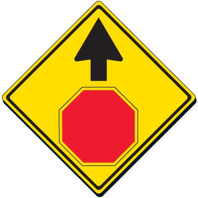 STOP AHEAD (Symbol) Yellow Diamond Warning Signs (W3-1)