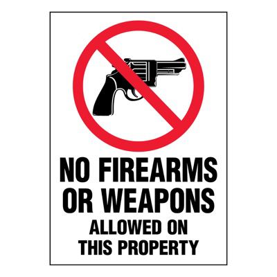 Super-Stik Signs - No Firearms Or Weapons Allowed