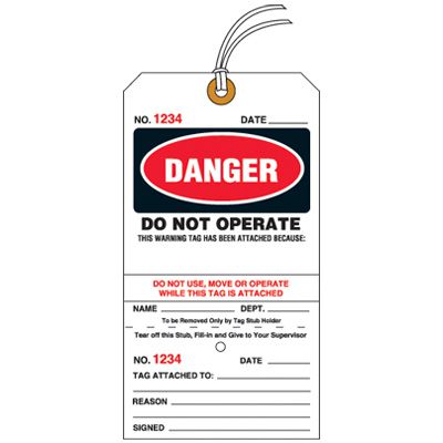 Danger Do Not Operate Jumbo Tear-Off Tag