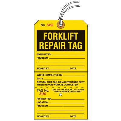Forklift Repair Tag Tear Off Tags