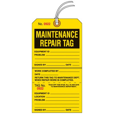Maintenance Repair Tear-Off Tags