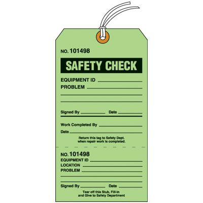 Safety Check Tear Off Tags