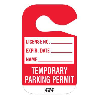 Temporary Parking Permit - Cardstock Hanging Parking Permits