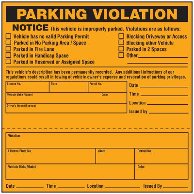Parking Violation Warning Labels