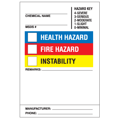 HMIS Labels - Hazard Key & Written Remarks