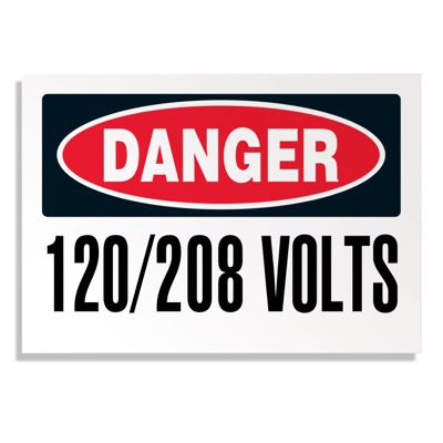 Voltage Warning Labels - Danger 120/208 Volts