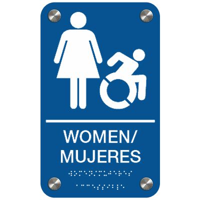 Premium ADA Restroom Signs - Bilingual Women & Dynamic Accessibility