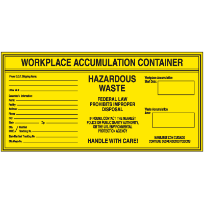 Hazardous Waste Labels - Workplace Accumulation Container