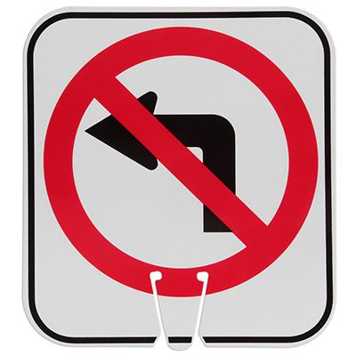 Plastic Traffic Cone Signs- No Left Turn Symbol Arrow Sign V-SNLT